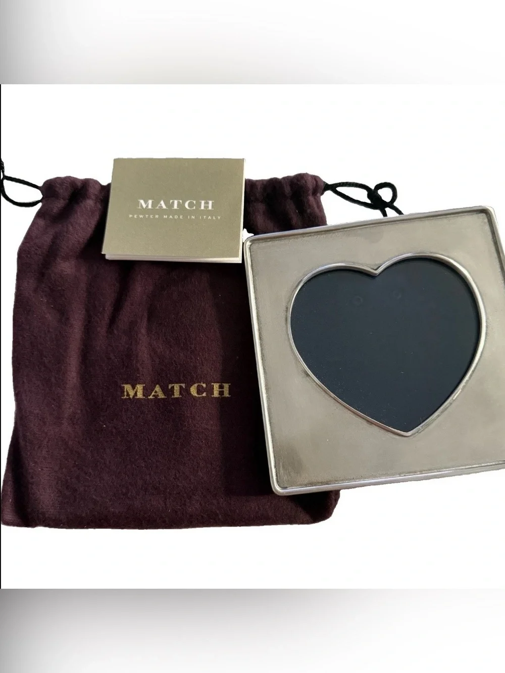 MATCH Pewter Square Heart Opening Photo Frame, Free Standing, Holds 1 Photo